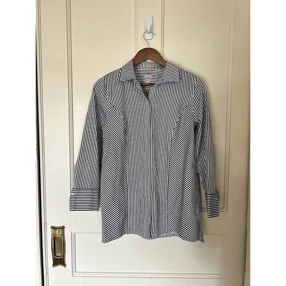 Chico's Blouse Womens Size SP Black White Stripe No Iron Hidden Button NWT - Picture 1 of 7